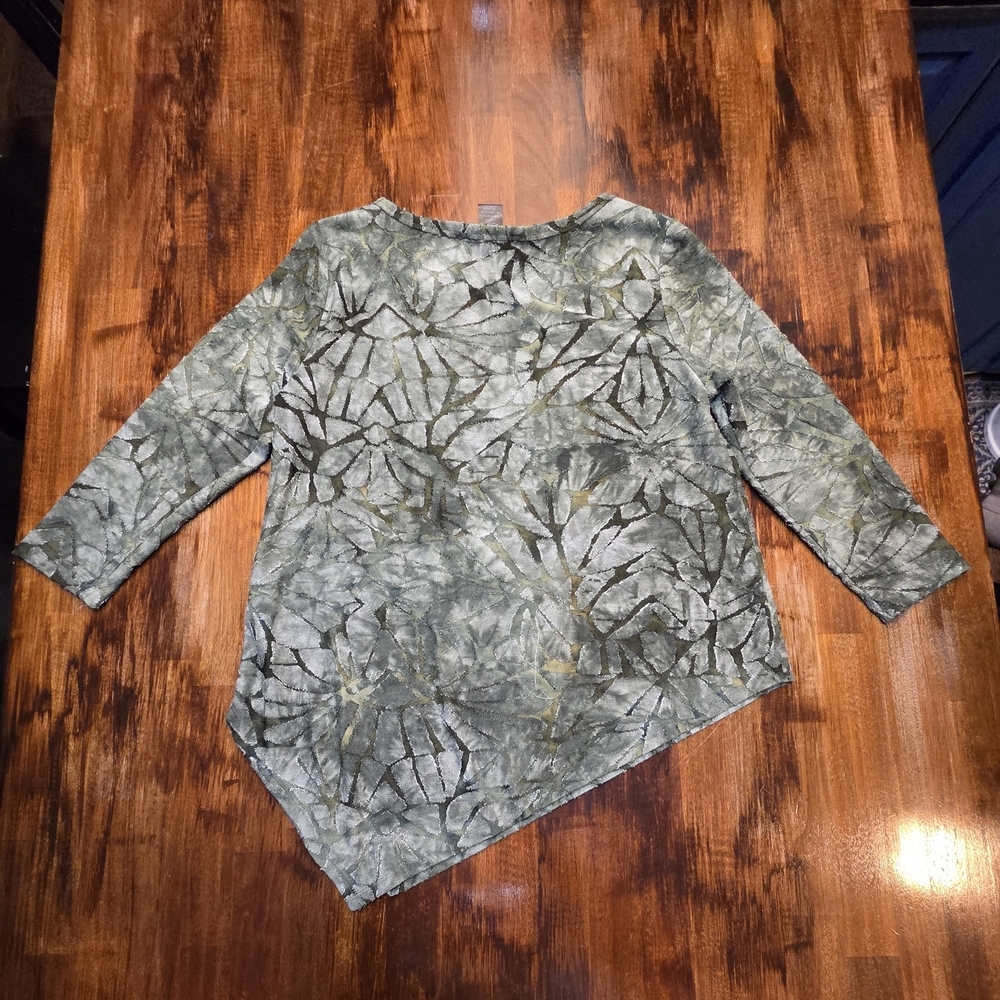 Karen Kane Petites Burnout Tie-Dye Crew Neck 3/4 Sleeve Asymmetric Tunic sz S - Picture 9 of 9